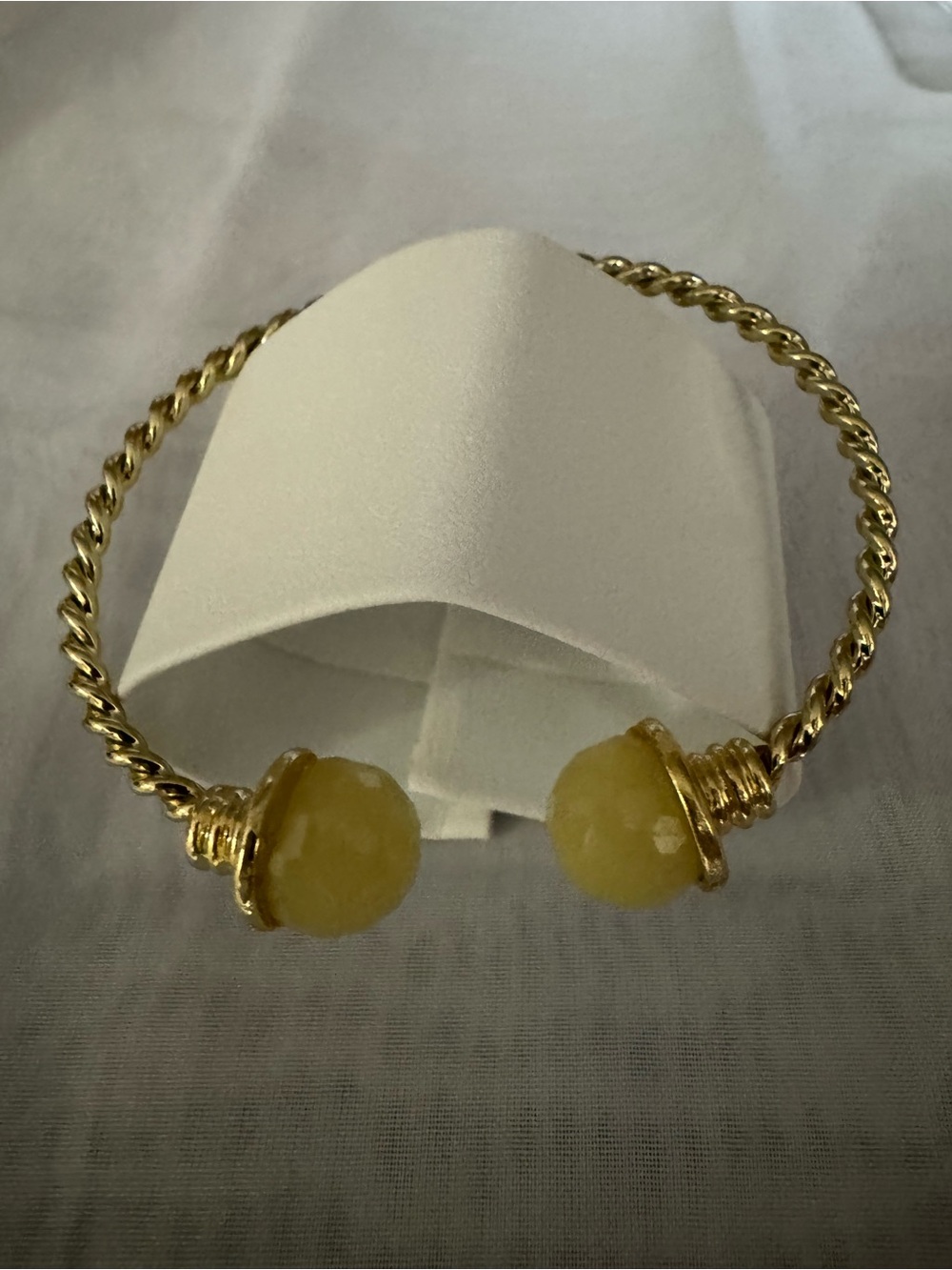 Chic Gold-Tone Open Cuff Bracelet w/ Yellow Green hues dome stone End Caps - NWT